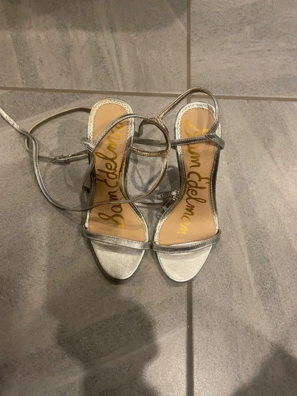 SAM EDELMAN Silver Double Ankle Wrap Heeled Sandals